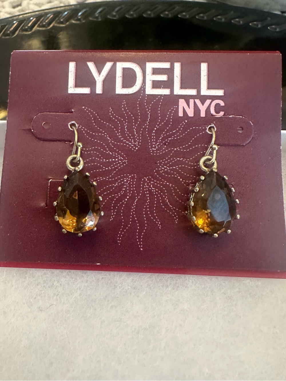 Lydell NYC gold-tone teardrop earrings with faceted amber-brown crystal stones